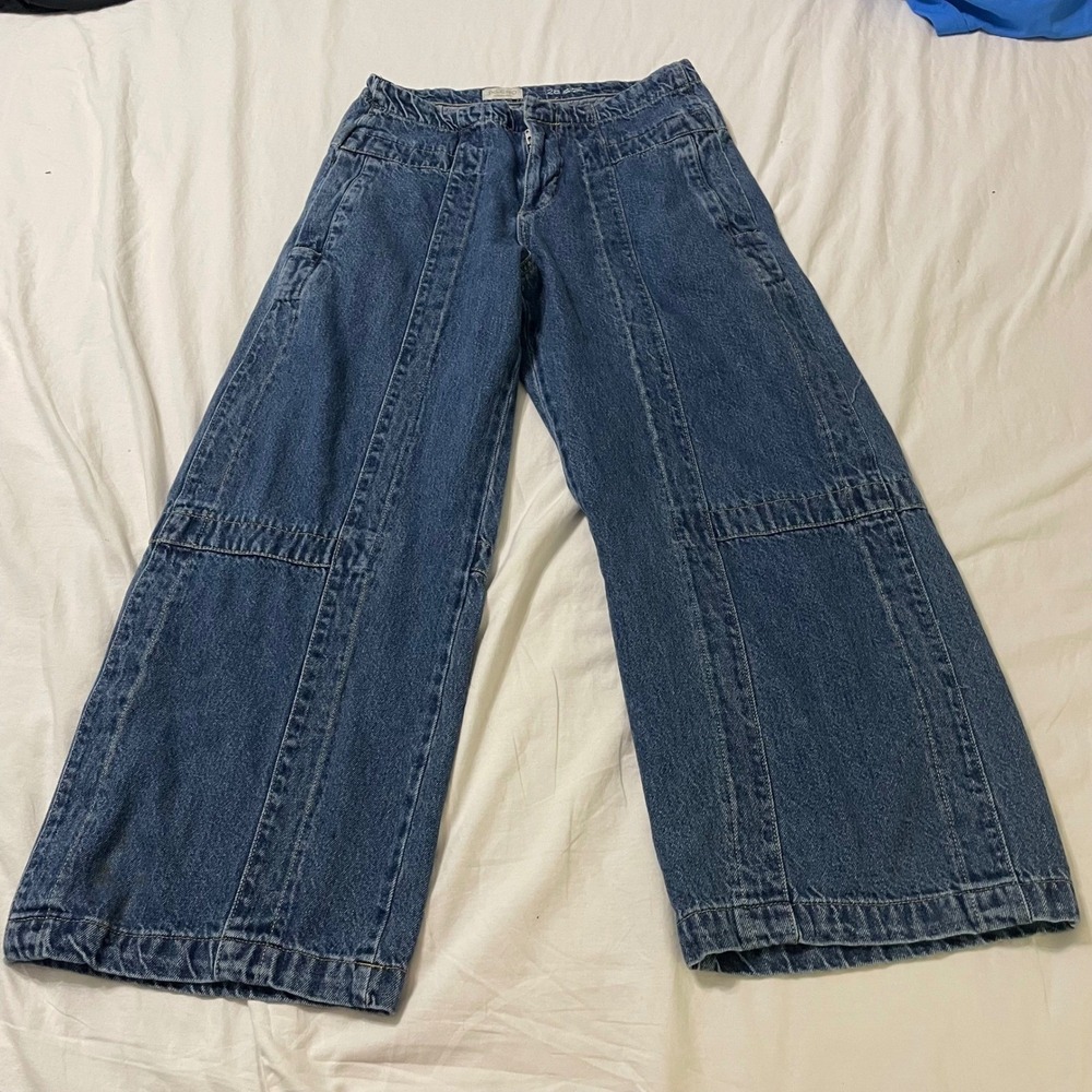 Pilcro Jeans Womens 28 Wide Leg Paneled Seamed Detail High Rise Cropped Denim